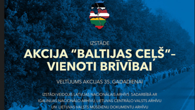 Krāsaina bilde, Izstādes "Baltijas ceļš - vienoti brīvībai" afišas fragments